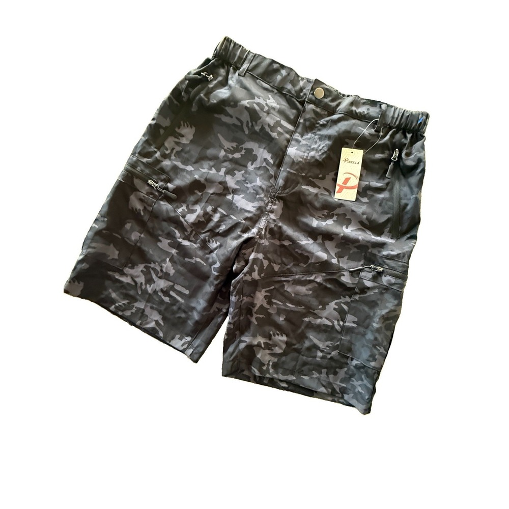 Men's New Black/Gray Cargo Camouflage Shorts Pudolla Athletic Shorts Size Medium